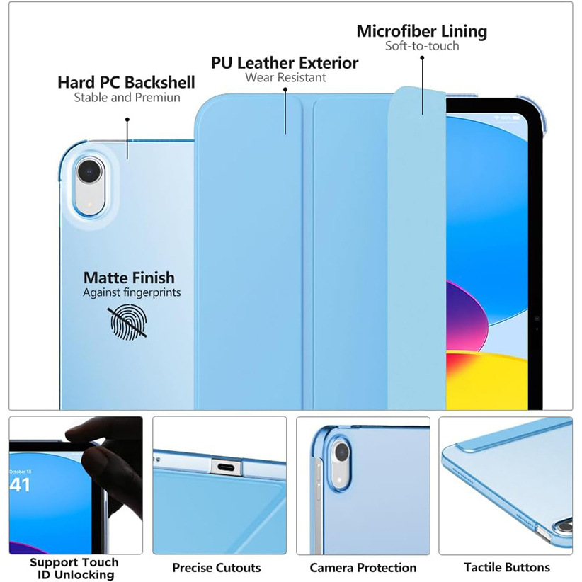 10th Gen iPad Case-Smart Cover Case for iPad 10th Gen 10.9 inch 2022, Support Touch ID, Auto Wake/Sleep